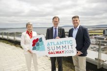 ATU, Galway University and Marine Institute leaders with the summit branding poster